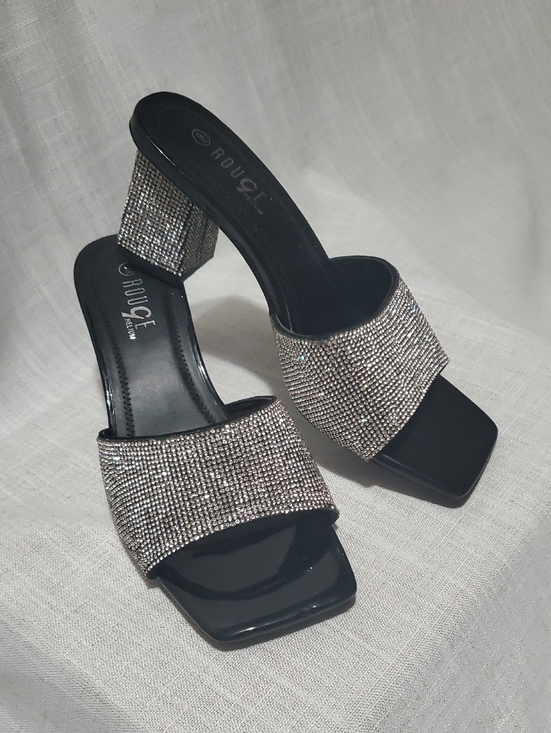Rouge Helium Shoes - Rouge Helium Silver Crystal Block Heel Mules